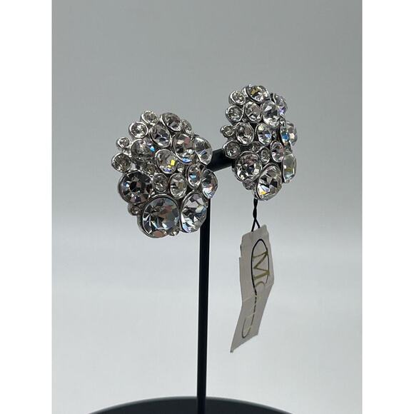Monet Clear Rhinestone Cluster Domed Round Silver Tone Clip On Earrings new - Picture 5 of 11